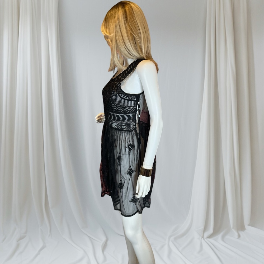 Free People Black Sleeveless Scoop Neck Sheer Mini Sundress - Picture 3 of 7